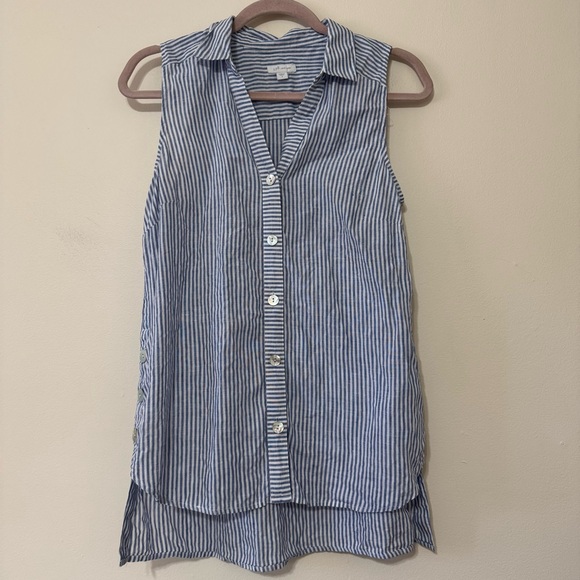 J. Jill Tops - J. Jill Love Linen Blue and White Striped Button Down Sleeveless Blouse